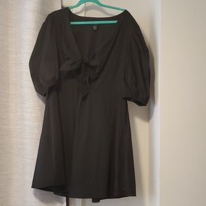 black flounce sleeve dress